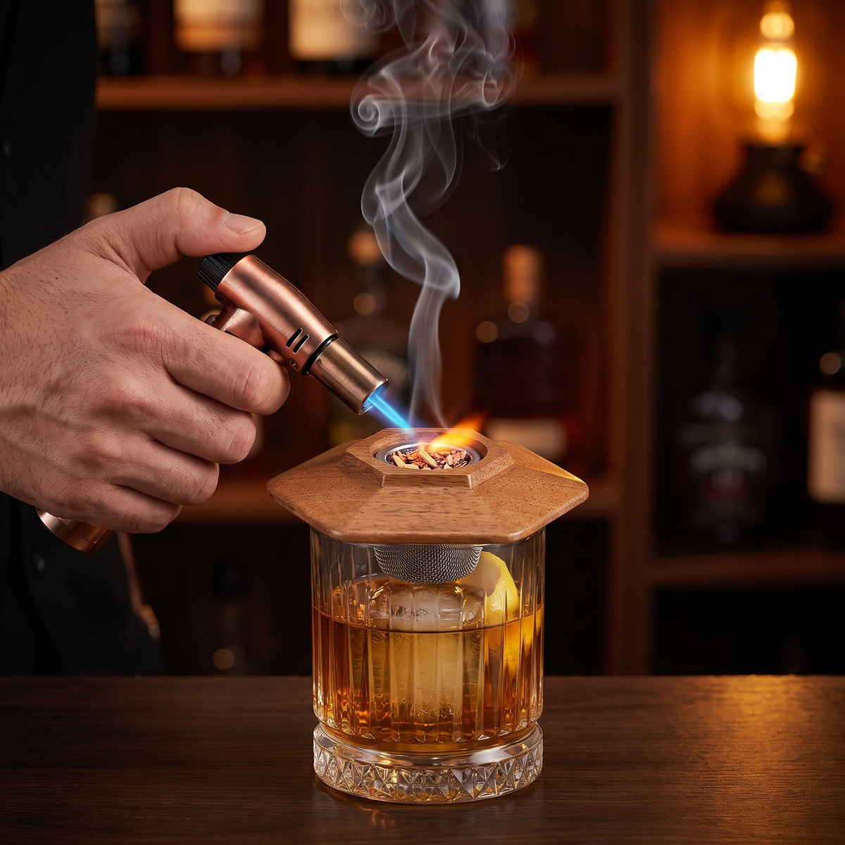 Emberlid Cocktail Smoker Kit — 23-Piece Oak Set with Torch & 6 Wood Flavors