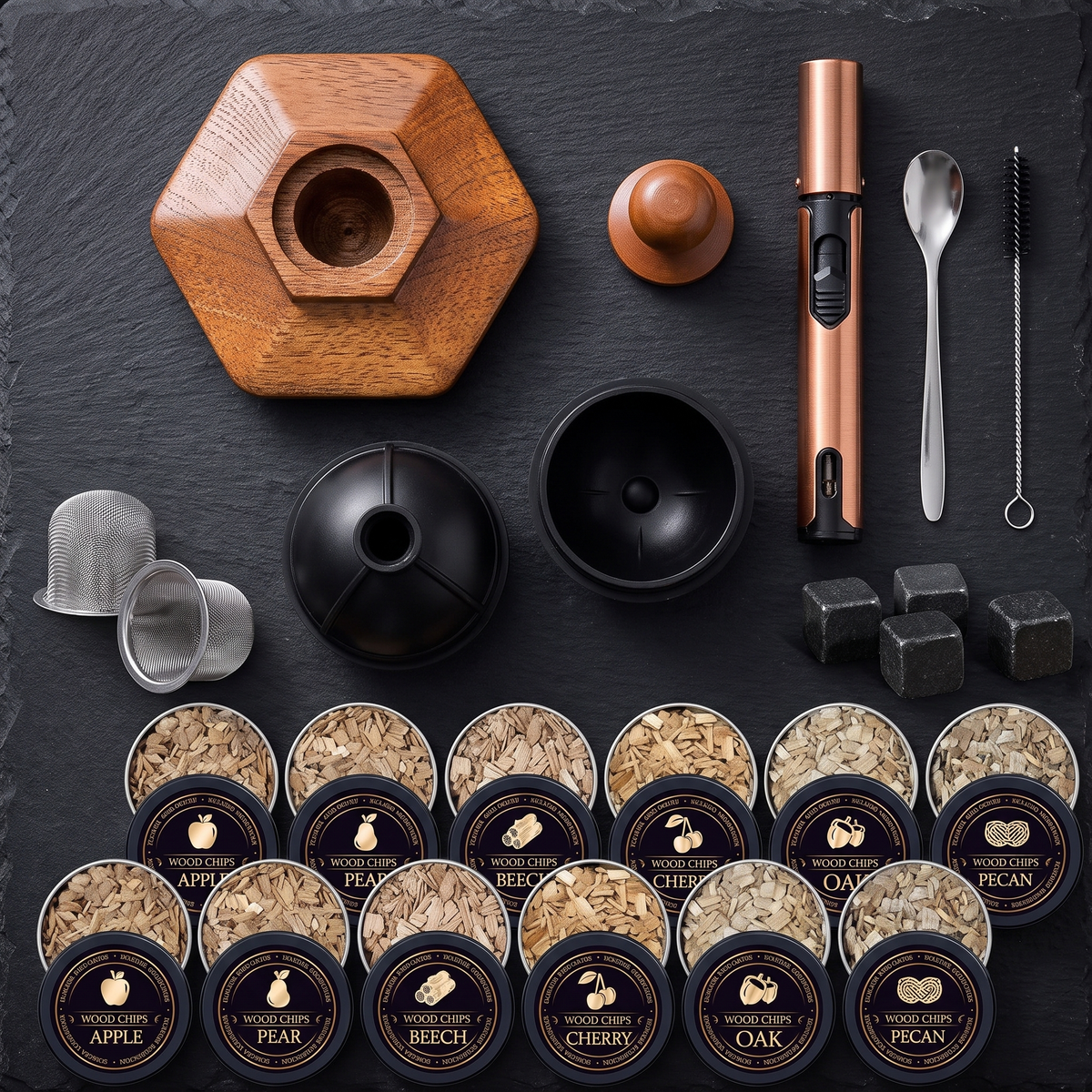 Emberlid Cocktail Smoker Kit — 23-Piece Oak Set with Torch & 6 Wood Flavors
