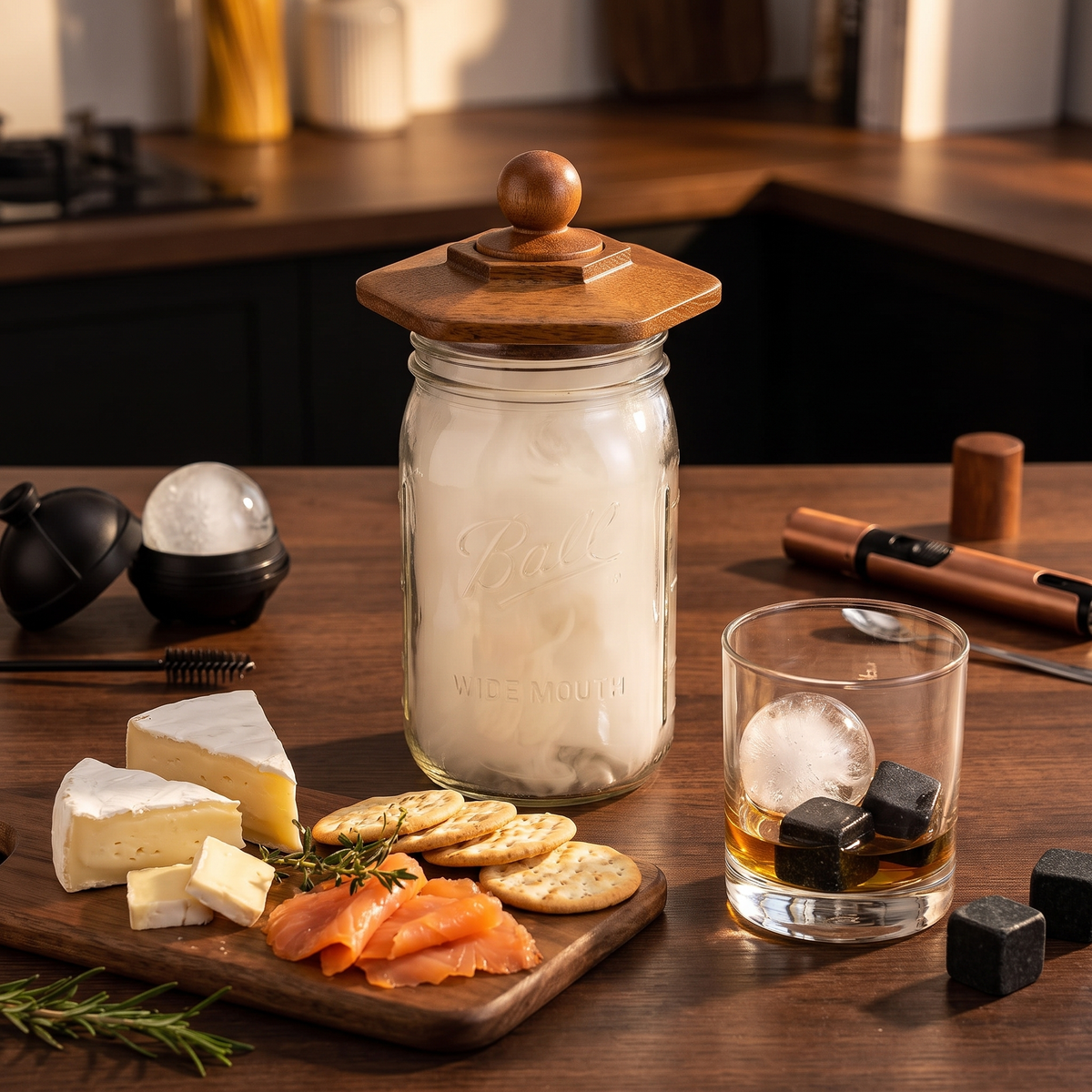 Emberlid Cocktail Smoker Kit — 23-Piece Oak Set with Torch & 6 Wood Flavors